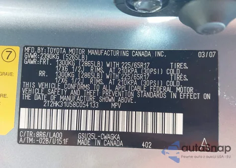 2008 Lexus Rx 350 from USA, damaged, VIN 2T2HK31U58C054133